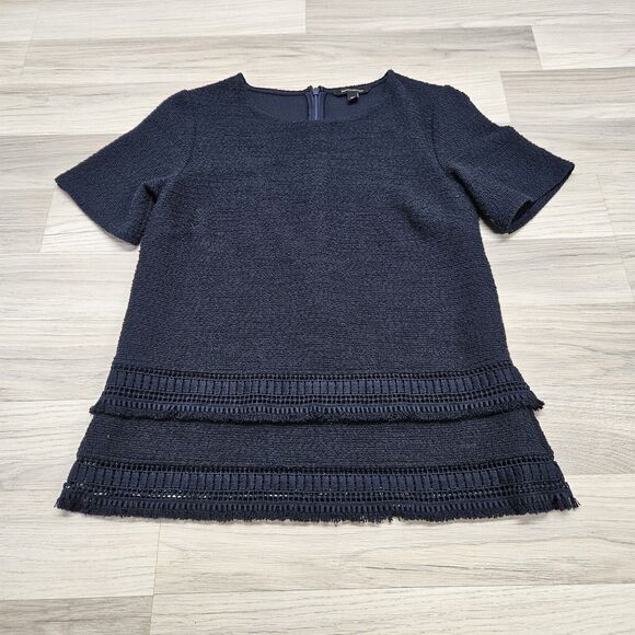 BANANA REPUBLIC Womens Navy Blue Textured Layered Zip Blouse Size XS - Picture 4 of 6